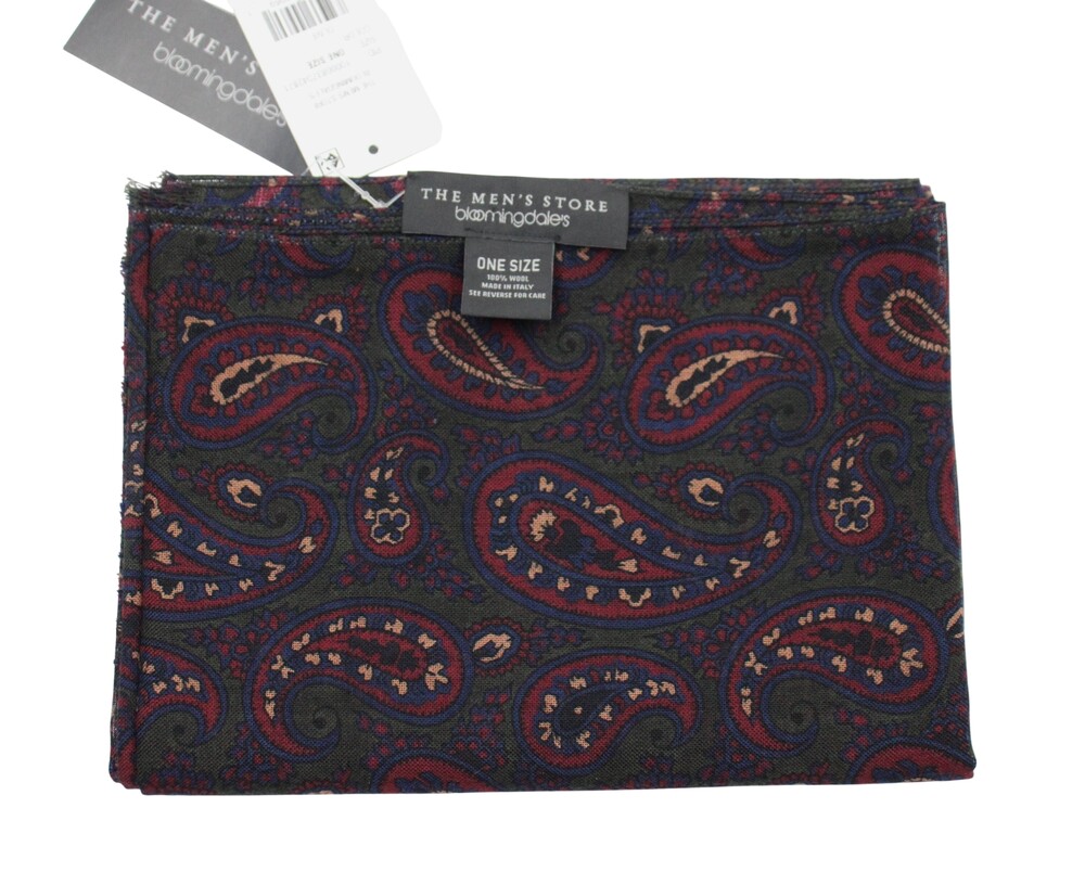 $198 Men's Store Bloomingdale's Scarf Mens OS Olive Paisley Wool Mantero Italy